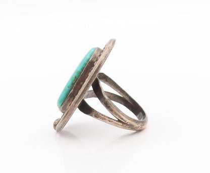 925 Sterling Silver Vintage Ring NAVAJO Blue Turquoise Halo Roped  Sz 7  RG32540
