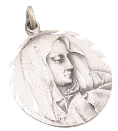 925 Sterling Silver Vintage Pendant Religious Carved Mother Mary Coin  PT23226