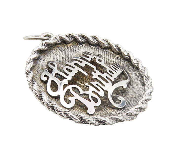 925 Sterling Silver  Vintage Shiny Happy Birthday Twist Trim Pendant  PT6426