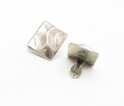 MEXICO 925 Sterling Silver Vintage Square Dome Non Pierce Earrings EG3831