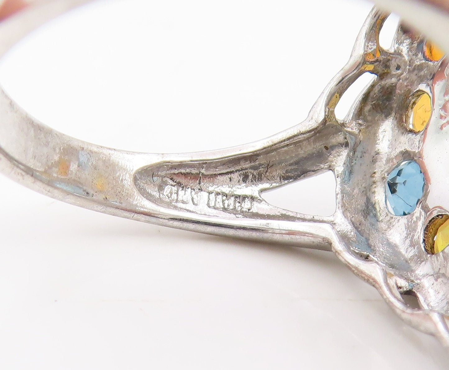 925 Sterling Silver Vintage Ring Sapphire & Opal Cluster Band  Sz 8  RG34986