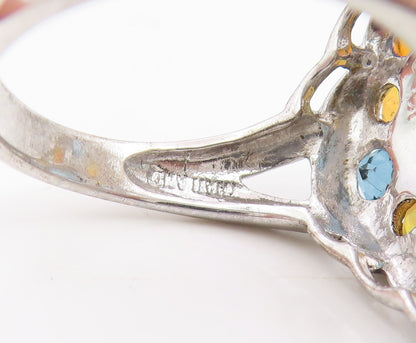 925 Sterling Silver Vintage Ring Sapphire & Opal Cluster Band  Sz 8  RG34986