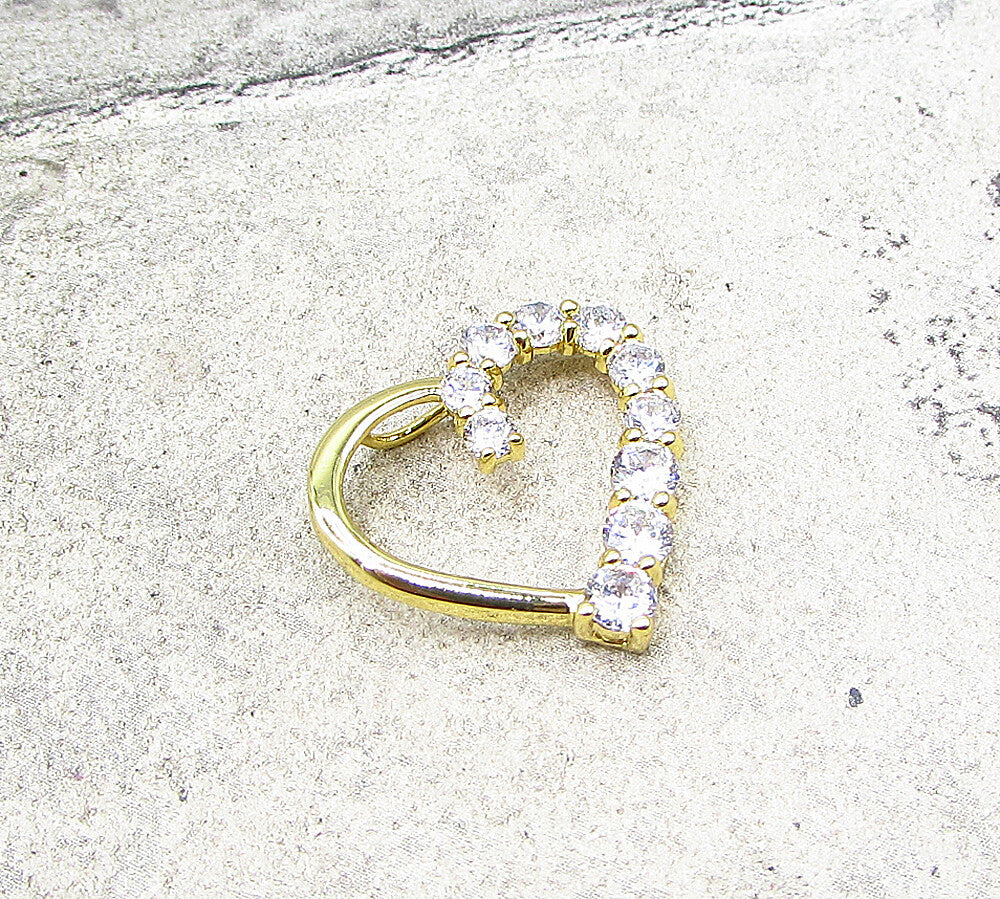 Gold Over 925 Silver  White Cubic Zirconia Love Heart Slider Pendant  PT1491