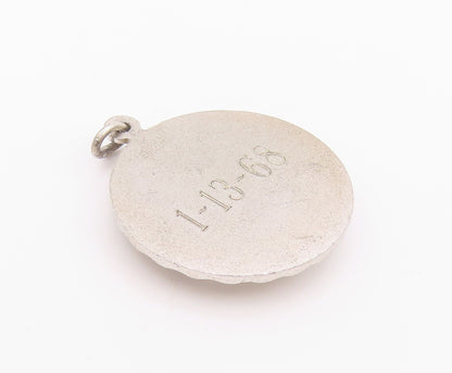925 Sterling Silver Vintage Pendant DANECRAFT Christmas Bell Carved Coin PT24346