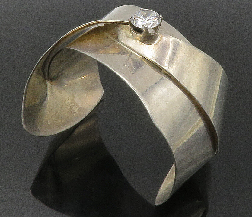 MEXICO 925 Sterling Silver Vintage Cubic Zirconia Modernist Cuff Bracelet BT5344