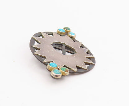 925 Sterling Silver Vintage Brooch Pin PAT GARRETT Turquoise Sunburst  BP12218