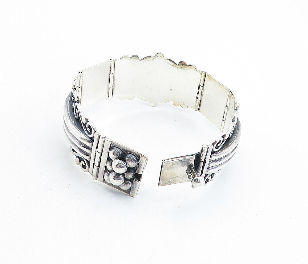 CII MEXICO 925 Silver  Vintage Swirl Patterned Bar Link Chain Bracelet  BT3029