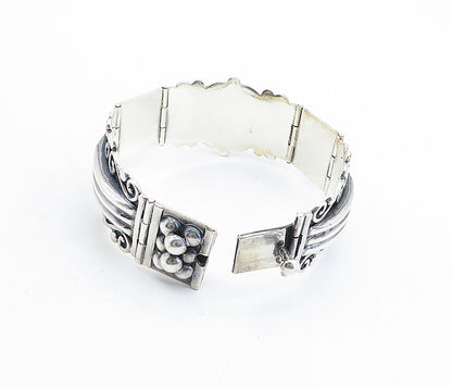 CII MEXICO 925 Silver  Vintage Swirl Patterned Bar Link Chain Bracelet  BT3029