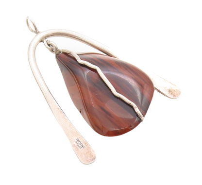 925 Sterling Silver Vintage Pendant STEIG Modernist Brown Gemstone  PT23642