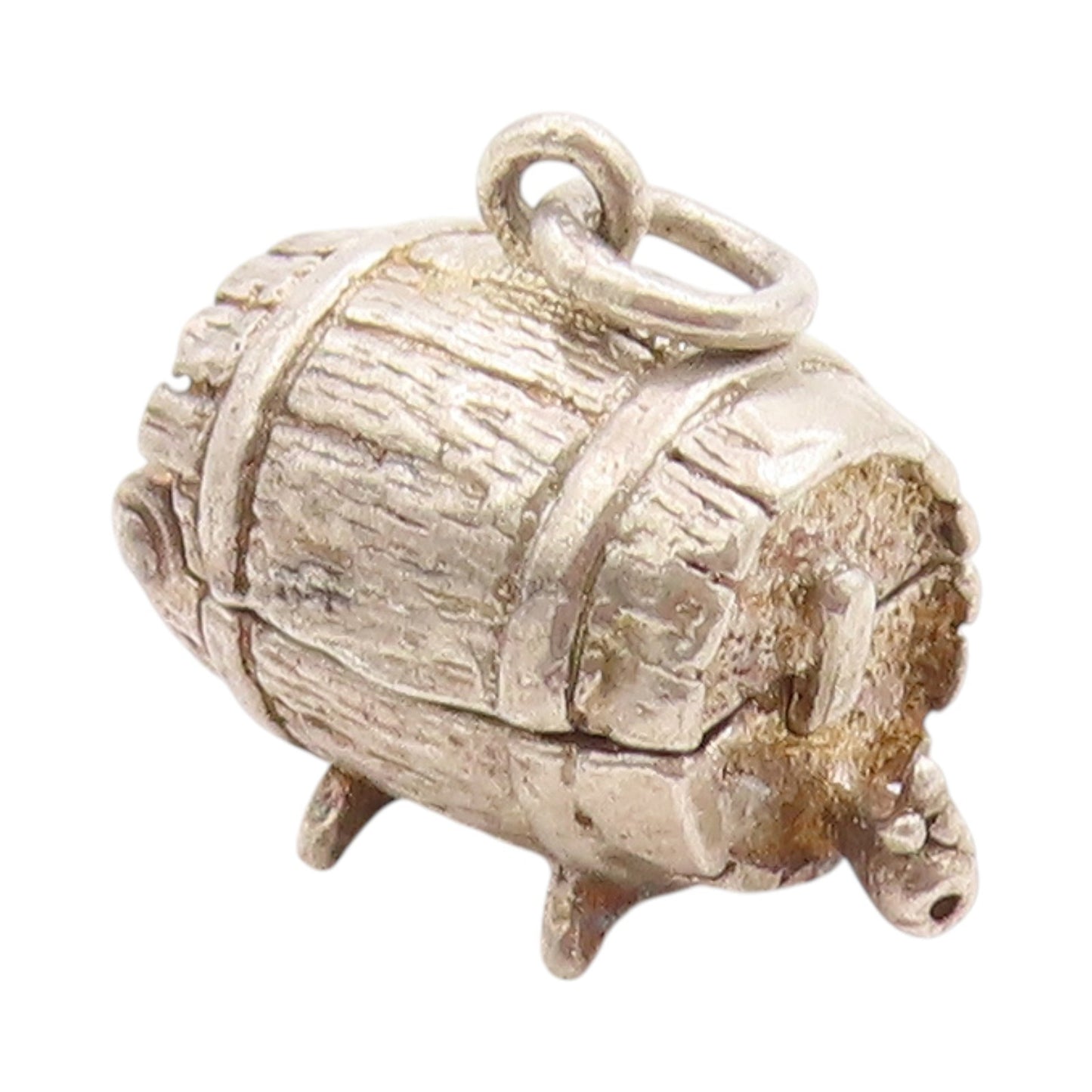 925 Sterling Silver Vintage Pendant 3D Etched Barrel Design Charm OPENS  PT24880