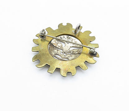 MEXICO 925 Sterling Silver  Vintage 2 Tone Shining Sun Face Brooch Pin  BP2496