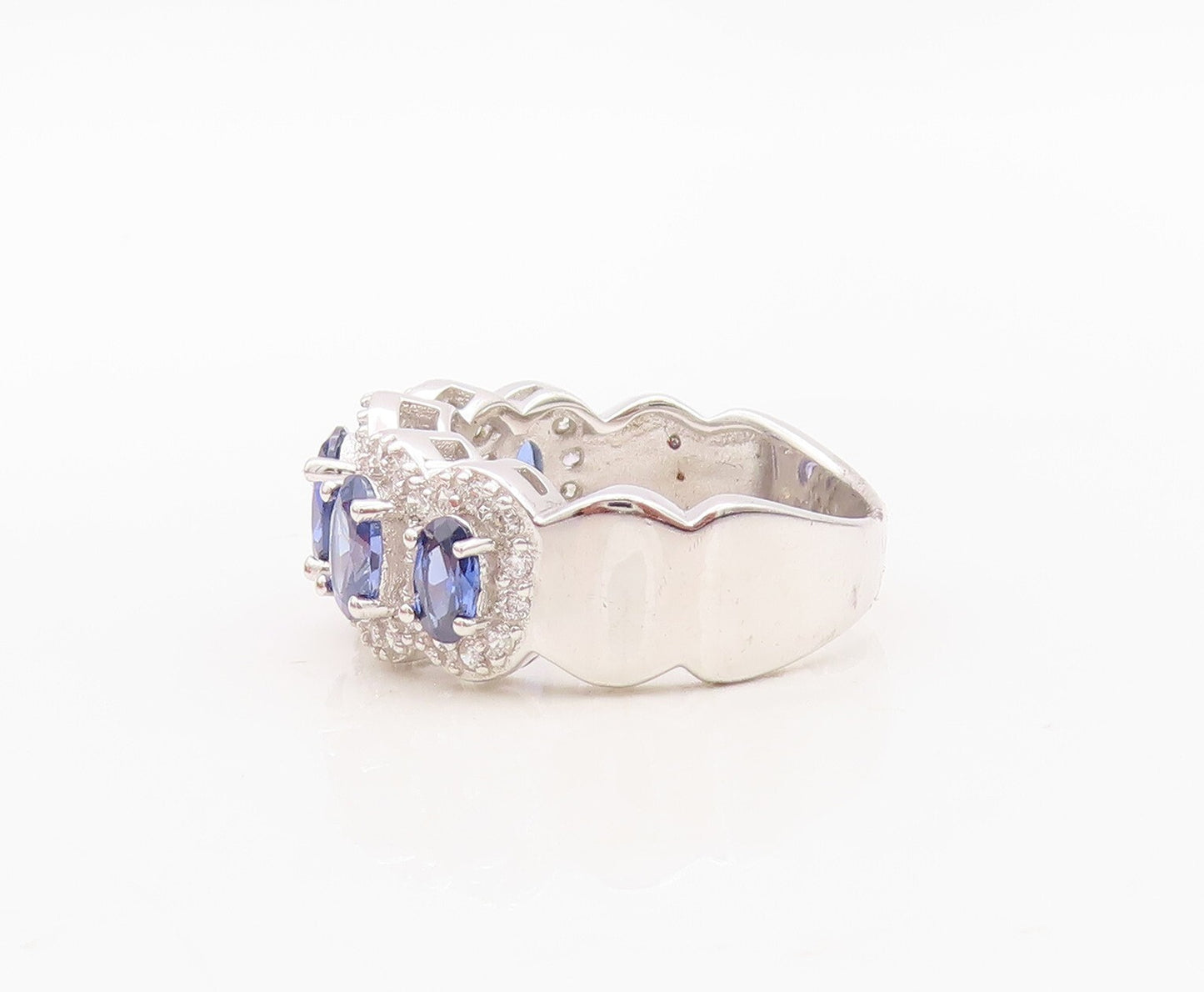 925 Sterling Silver Vintage Ring Oval Cut Sapphire Halo CZ Band  Sz 7  RG30140