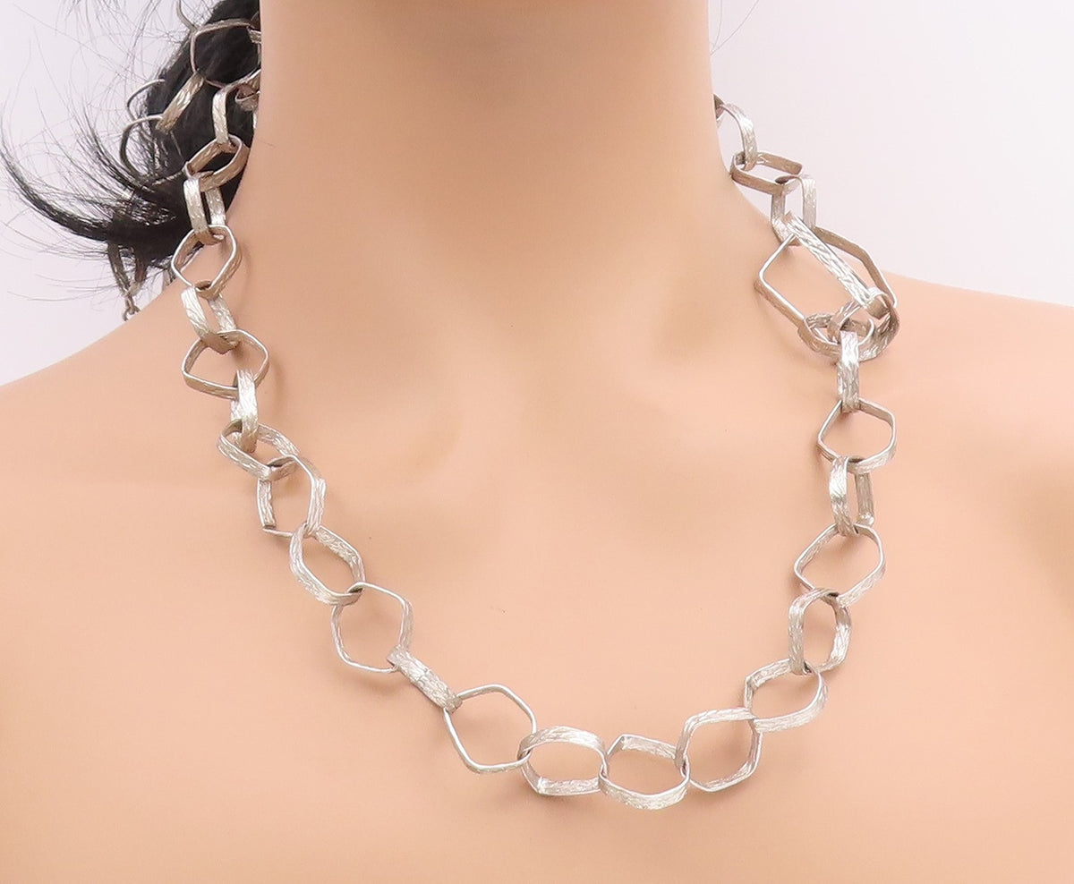 925 Sterling Silver Vintage Necklace UNO A ERRE Geometric Squares Link  NE4831