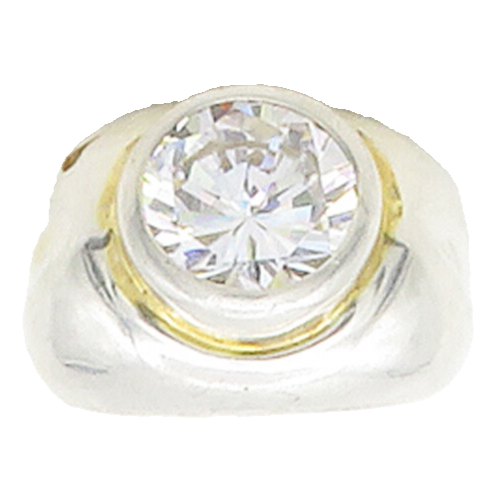 925 Sterling Silver  Vintage Cubic Zirconia Smooth Cocktail Ring Sz 7  RG12704