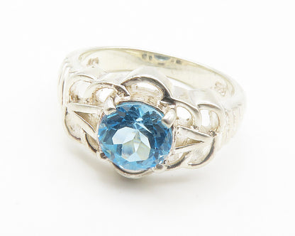925 Sterling Silver  Blue Topaz Open Floral Shiny Band Ring Sz 7  RG14122