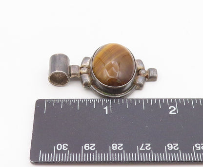 925 Sterling Silver  Vintage Cabochon Tiger's Eye Dark Tone Pendant  PT12807