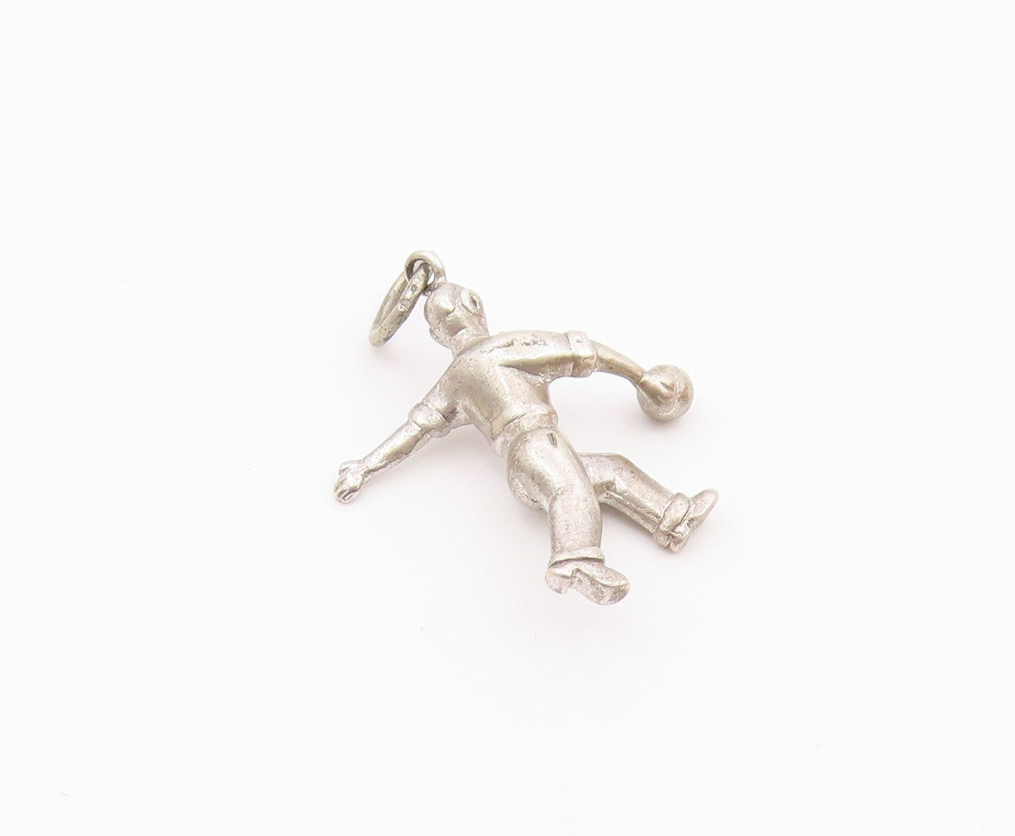 925 Sterling Silver  Vintage Shiny Man Bowling Sports Motif Pendant  PT18883