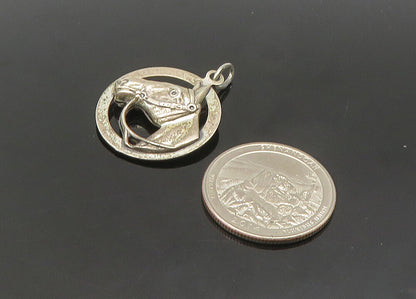 BEAU 925 Sterling Silver  Vintage Antique Horse's Head Round Pendant  PT17118