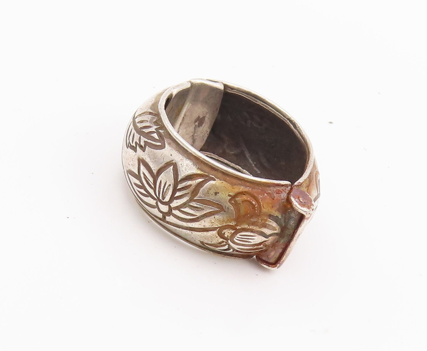 925 Sterling Silver Earrings MEXICO Antique Floral Etched Solid Hoops  EG12842