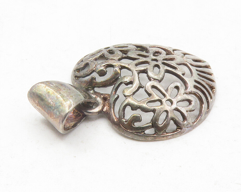 925 Sterling Silver  Vintage Dark Tone Floral Love Heart Dome Pendant  PT9641