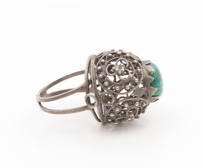 925 Sterling Silver Vintage Ring ISRAEL Turquoise Openwork Dome  Sz 8  RG34749