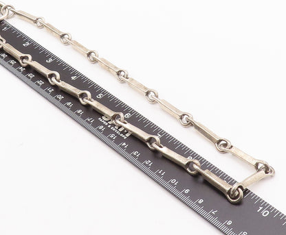 925 Sterling Silver Vintage Necklace MEXICO Heavy Solid Carved Block Link NE4295