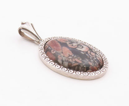 925 Sterling Silver Vintage Matte Cabochon Cut Circle Pattern Pendant PT20022