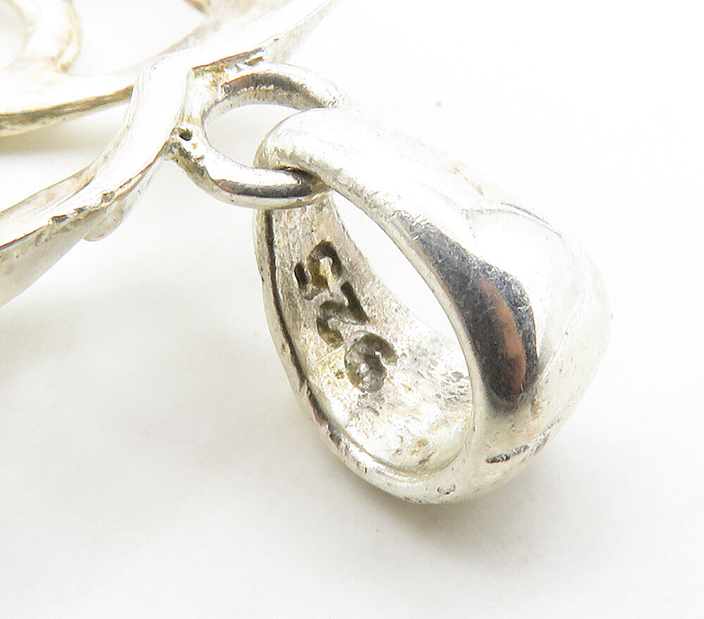 925 Sterling Silver  Vintage Shiny Open Swirl Love Heart Dome Pendant  PT12851