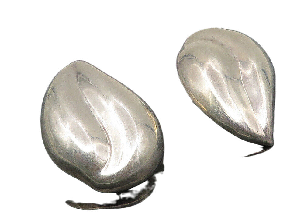 MEXICO 925 Silver  Vintage Shiny Floral Leaf Motif Non Pierce Earrings  EG5560