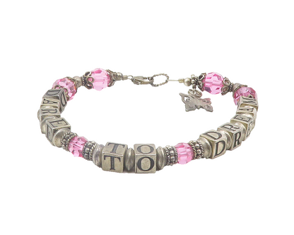 925 Sterling Silver  Vintage Pink Topaz Dare To Dream Beaded Bracelet  BT4744