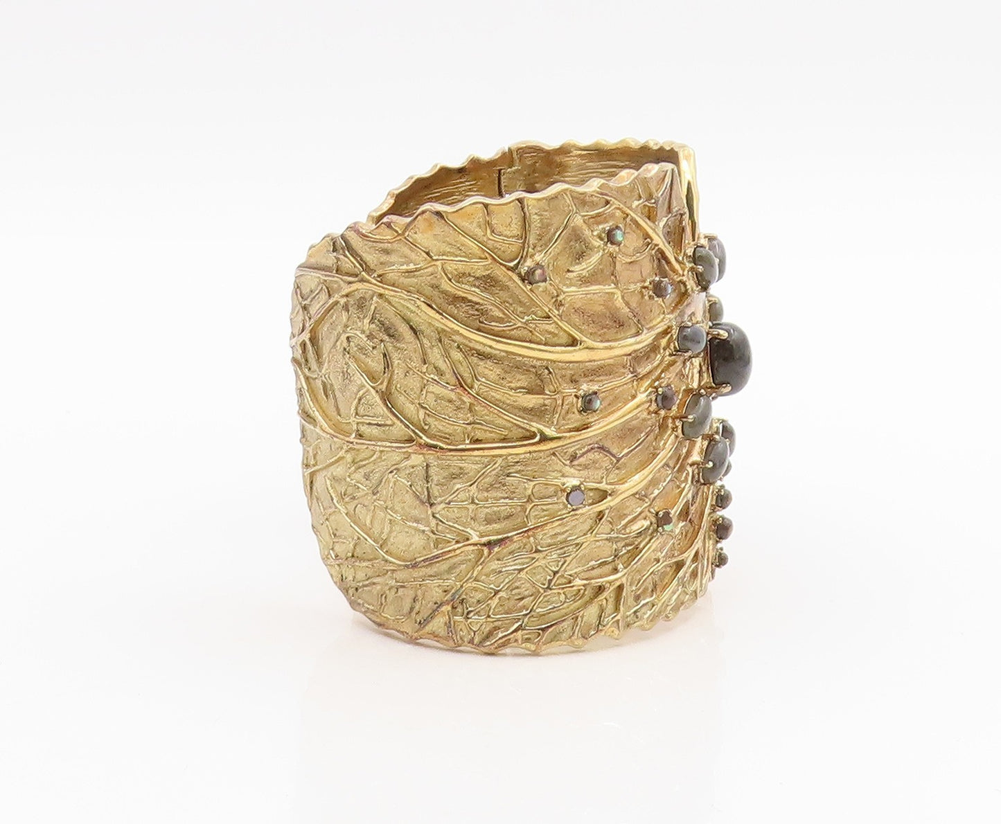 925 Sterling Silver Vintage Bracelet Gold Plated Gemstone Cuff HEAVY  BT11599