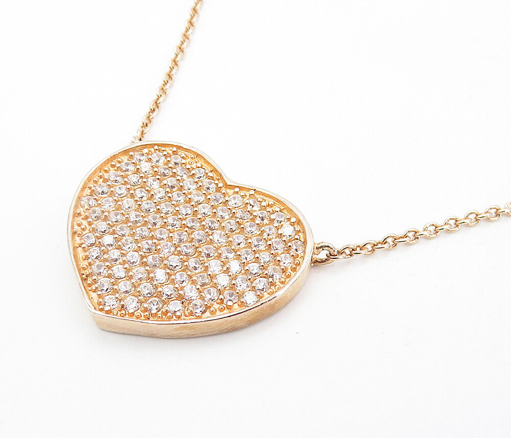 925 Silver  Topaz Encrusted Rose Gold Plated Love Heart Chain Necklace  NE1474