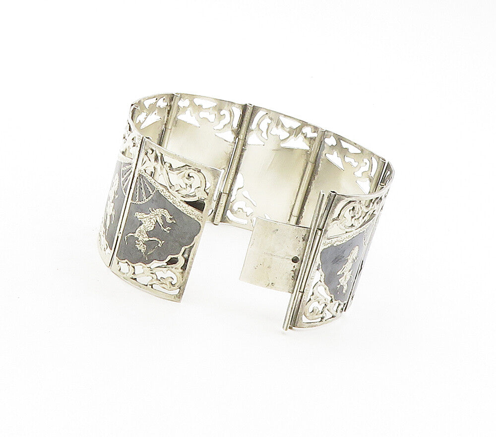 SIAM 925 Sterling Silver  Vintage Enamel Dancer Panel Chain Bracelet  BT6150