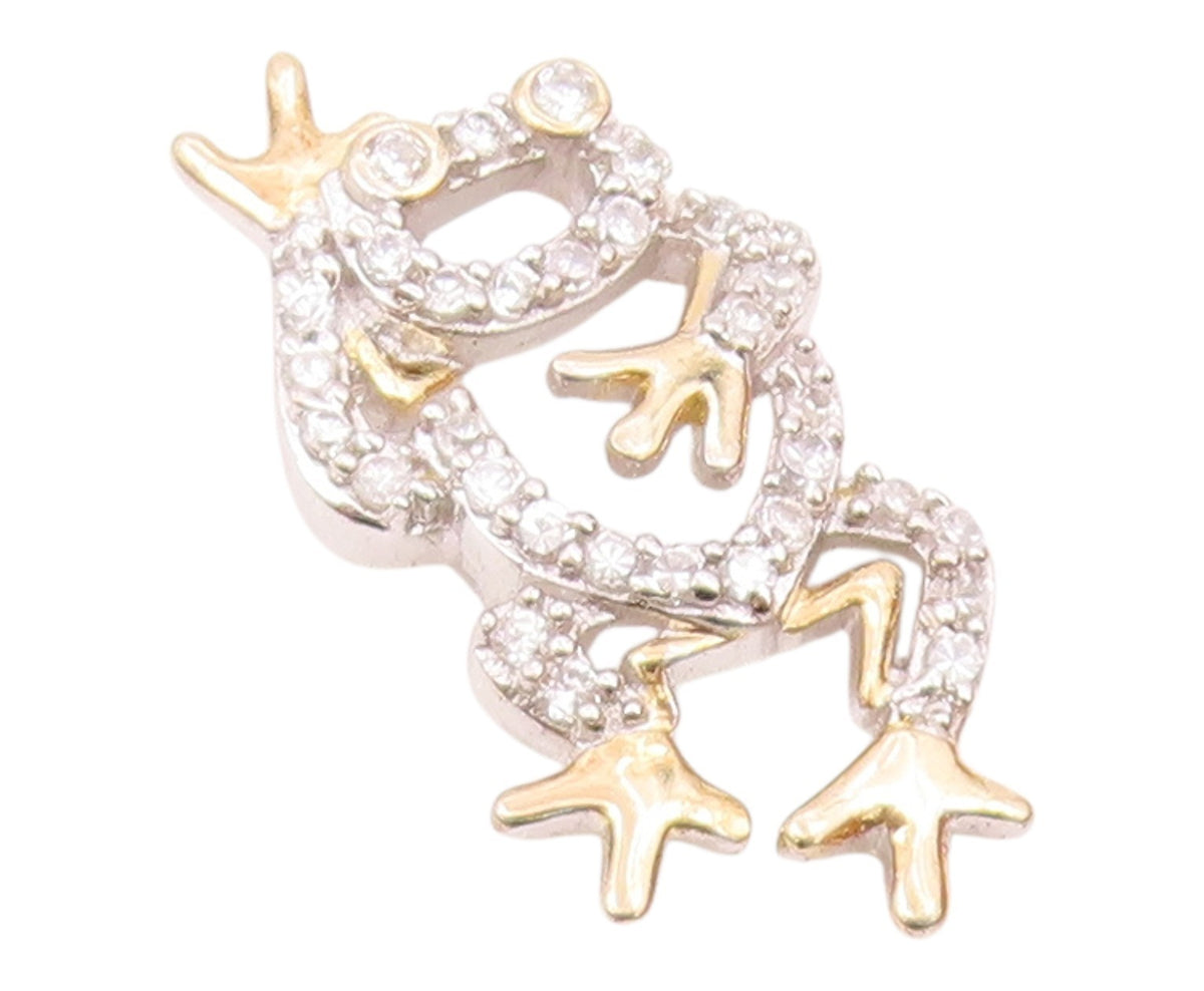 925 Sterling Silver  Vintage Cubic Zirconia Two Tone Frog Pendant  PT17543