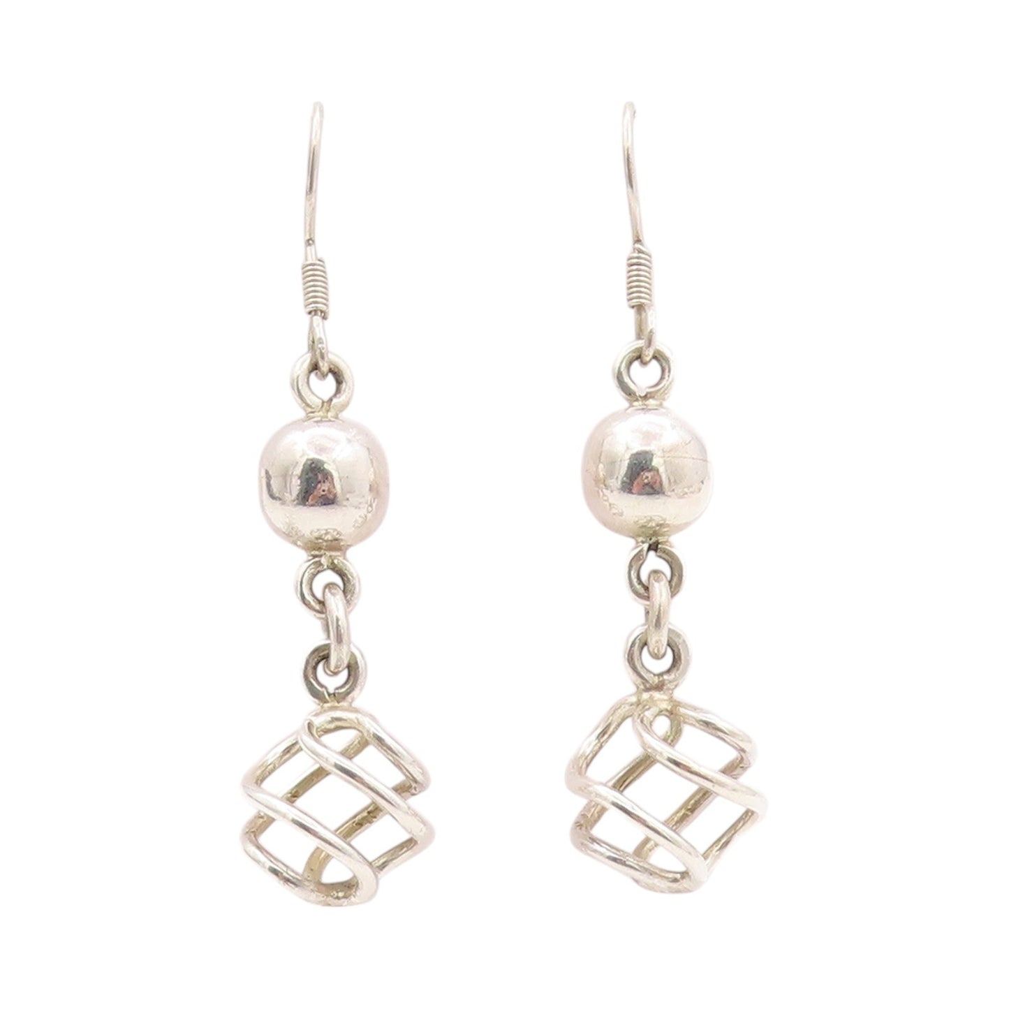 925 Sterling Silver Vintage Earrings Modernist Designer Drop Dangling  EG13505