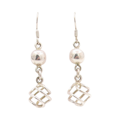 925 Sterling Silver Vintage Earrings Modernist Designer Drop Dangling  EG13505
