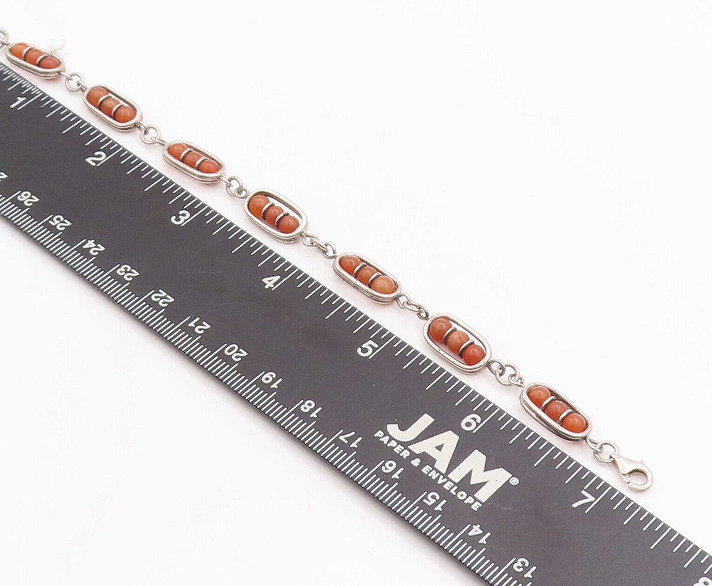925 Sterling Silver Vintage Bracelet Brown Bead Shape Gemstones Rows  BT10615