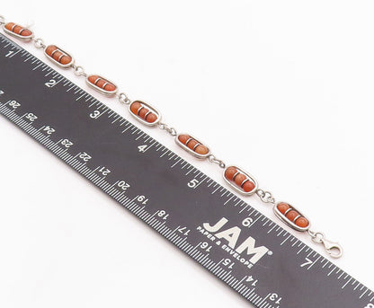 925 Sterling Silver Vintage Bracelet Brown Bead Shape Gemstones Rows  BT10615