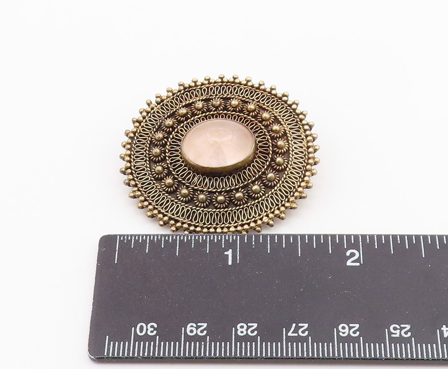 ISRAEL 925 Silver  Vintage Cabochon Cut Rose Quartz Floral Brooch Pin  BP7641