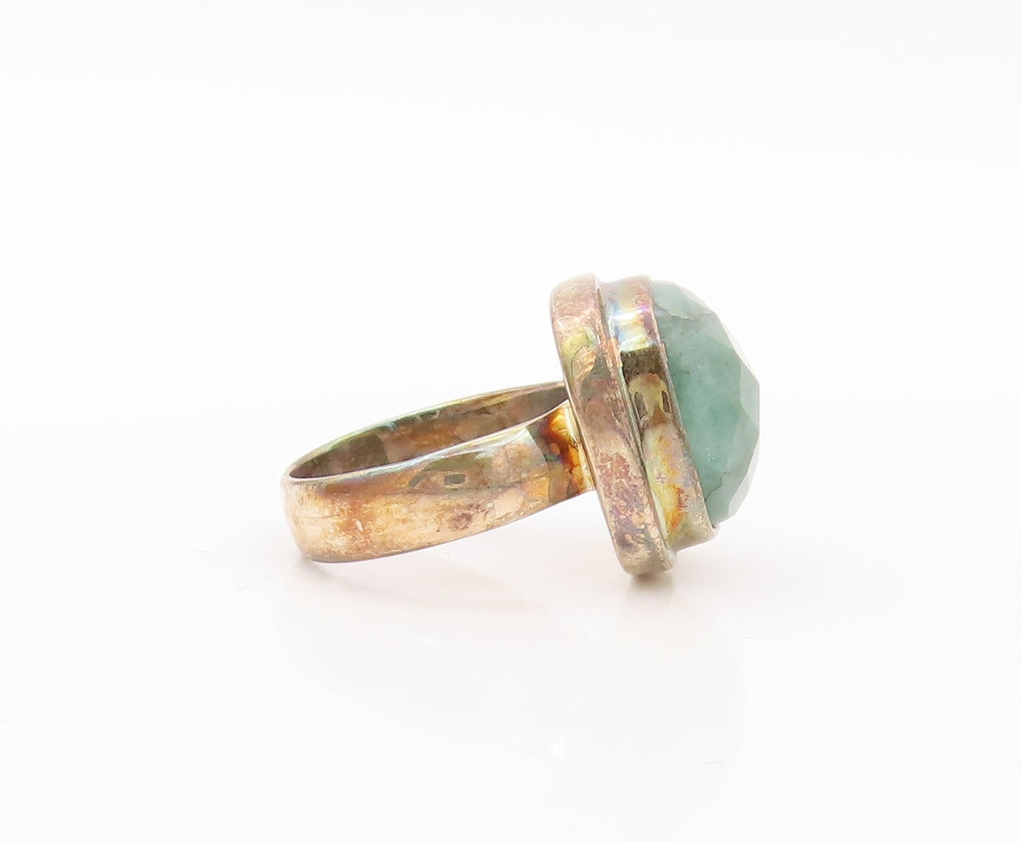 925 Sterling Silver Vintage Ring Antique Cabochon Green Gemstone  Sz 6  RG30218