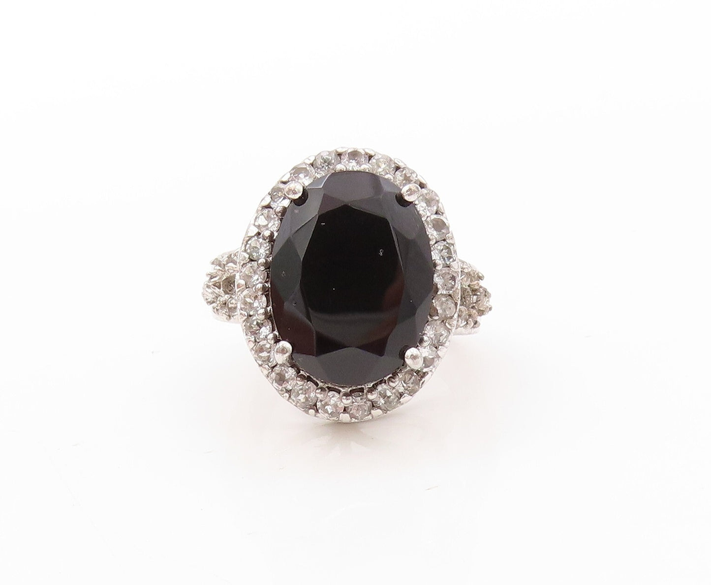 925 Sterling Silver Vintage Ring Oval Cut Spinel Halo CZ Inlay  Sz 7  RG30696