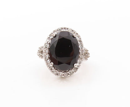 925 Sterling Silver Vintage Ring Oval Cut Spinel Halo CZ Inlay  Sz 7  RG30696