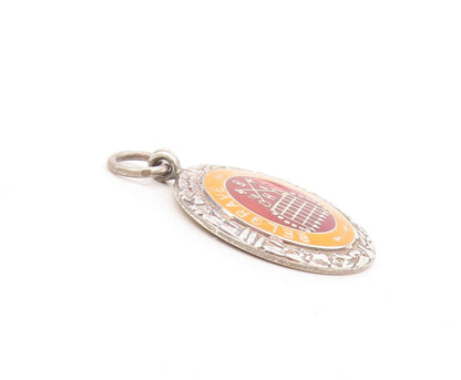 925 Sterling Silver Vintage Pendant 1950 Antique Enameled Medal  PT23868