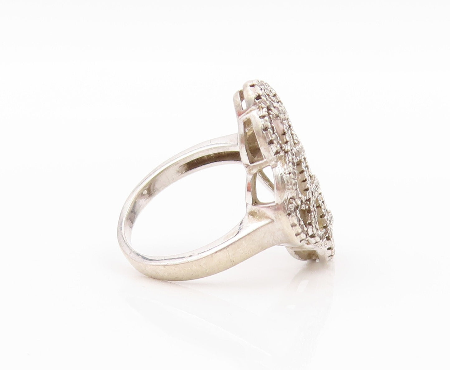 925 Sterling Silver Vintage Ring Modernist Cutout CZ Inlay Design  Sz 7  RG31777