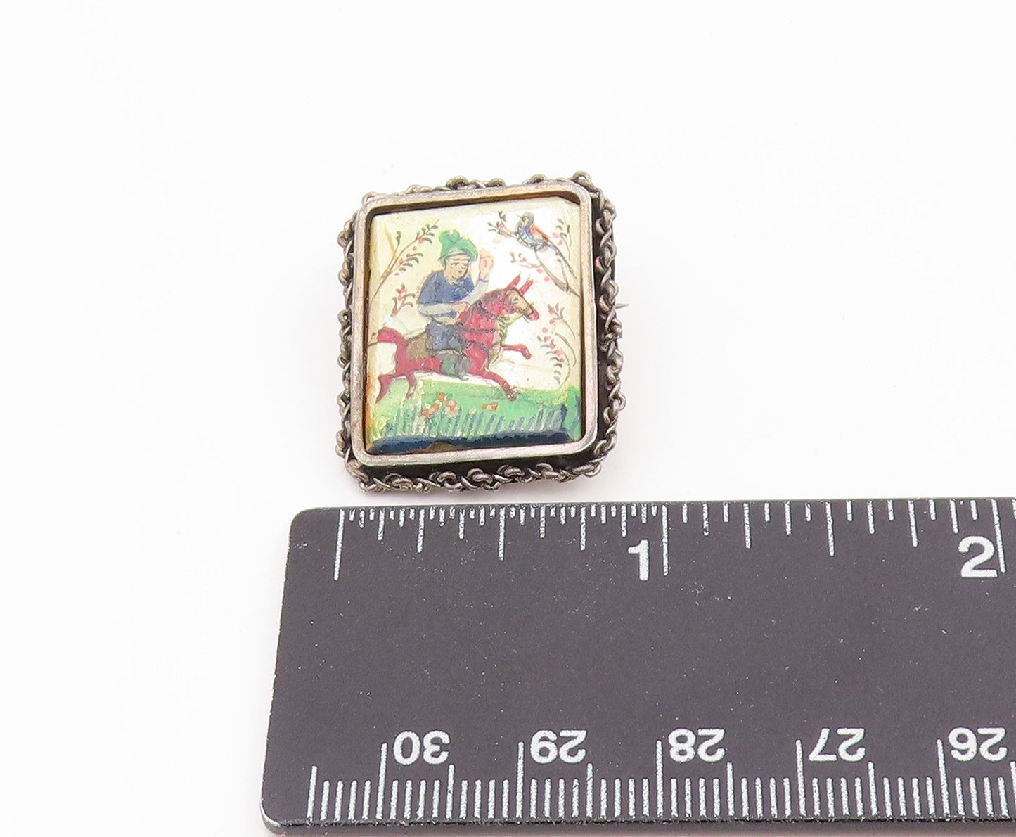 925 Sterling Silver Vintage Brooch Pin ISRAEL Antique Miniature Painting BP12490