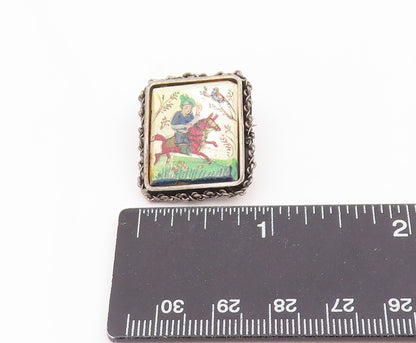 925 Sterling Silver Vintage Brooch Pin ISRAEL Antique Miniature Painting BP12490