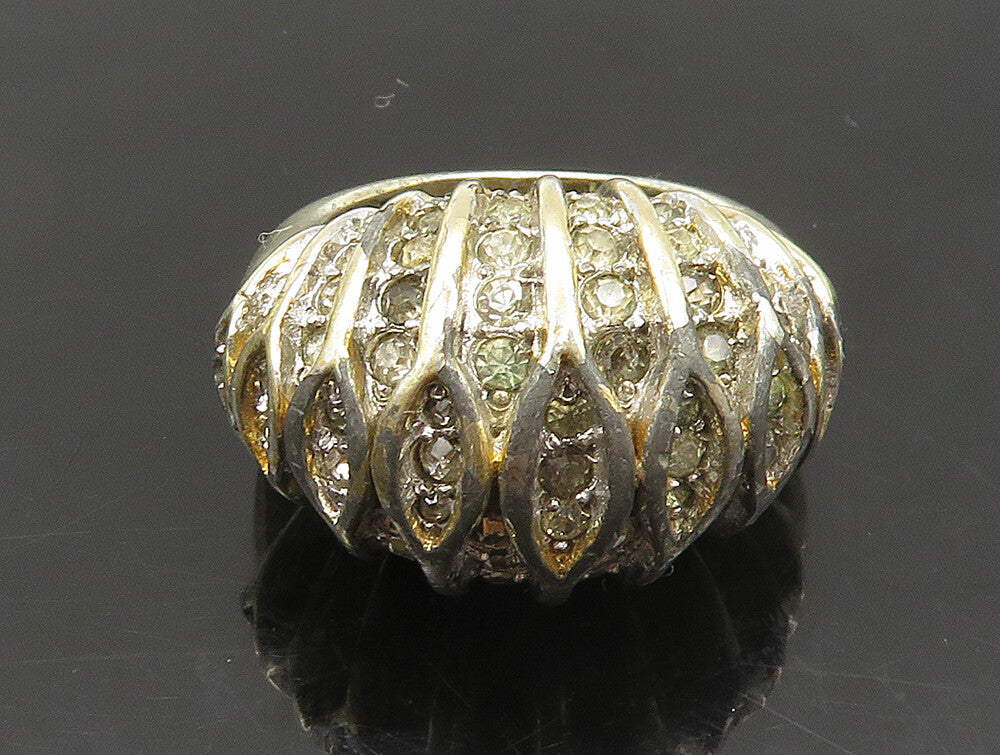 PANETTA 925 Silver  Vintage Shiny White Topaz Dome Band Ring Sz 6.5  RG23946