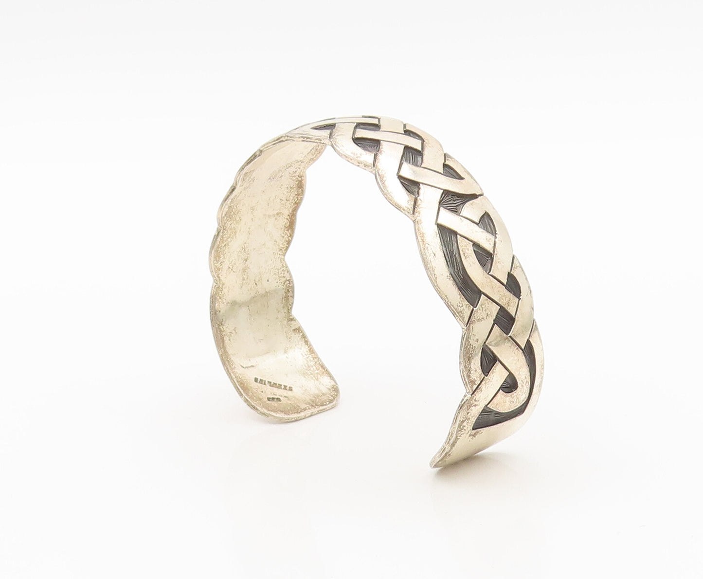 925 Sterling Silver  Vintage Brutalist Breaded Etched Cuff Bracelet  BT10148