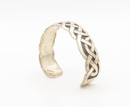 925 Sterling Silver  Vintage Brutalist Breaded Etched Cuff Bracelet  BT10148