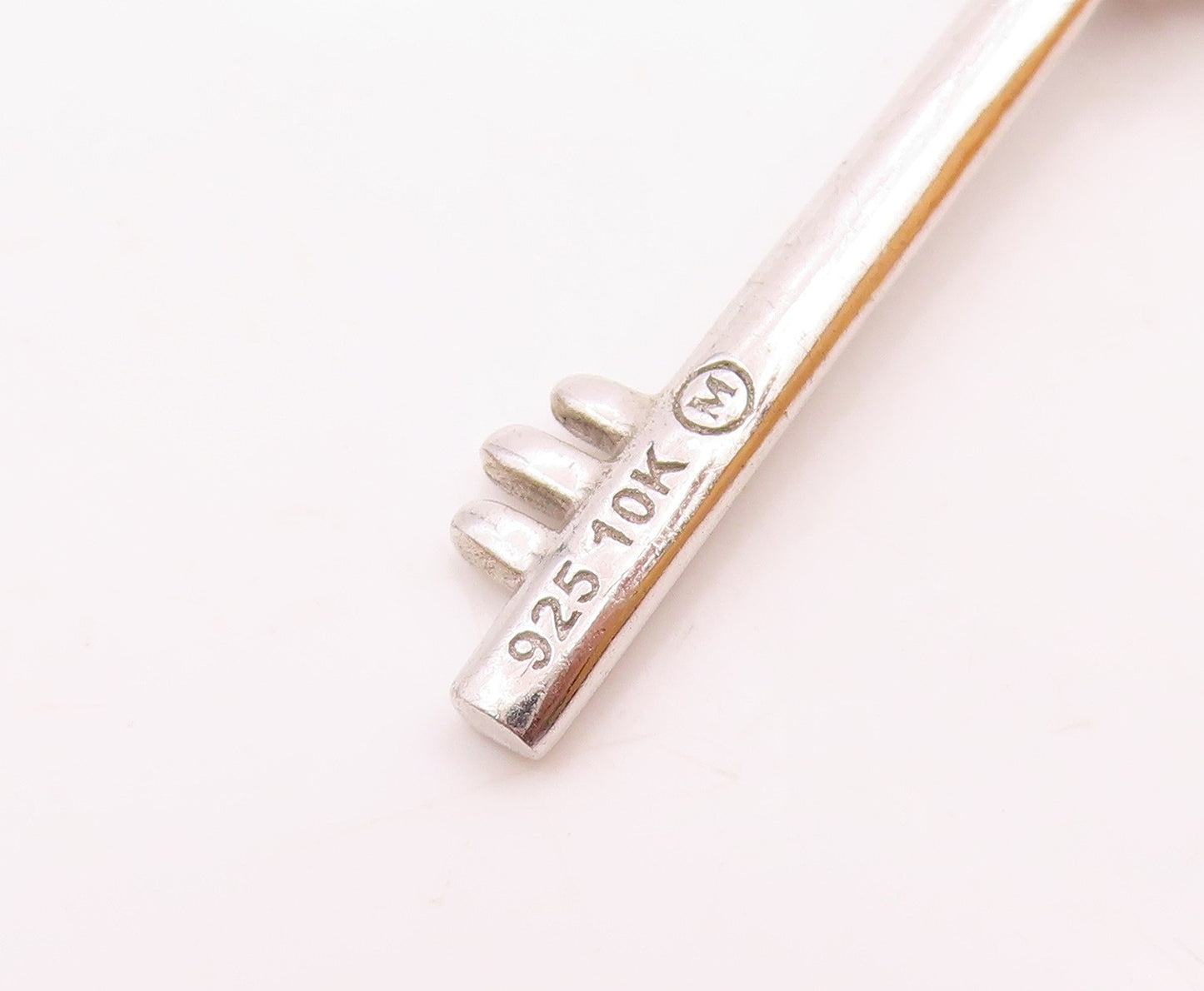 10K GOLD & 925 Silver  Vintage Two Tone Genuine Diamond Key Pendant  PT21168